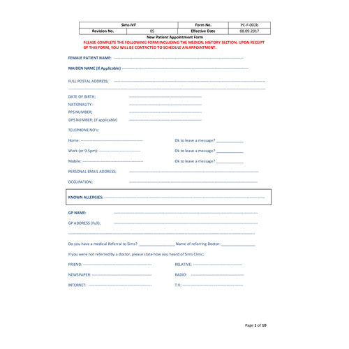 New Patient Form